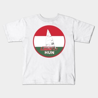 laser class sailboat on flag Hungary Kids T-Shirt